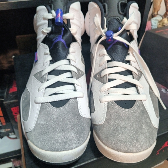 Jordan Retro Sneakers in Grey, White & Black with Purple Accents main image 9